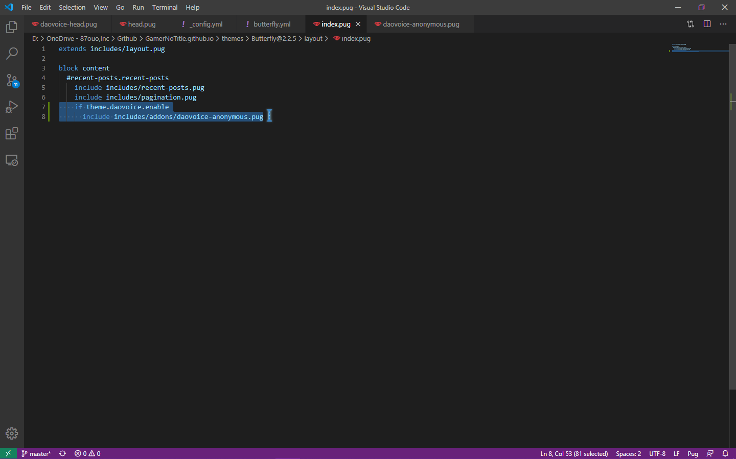 在index.pug中加入代码